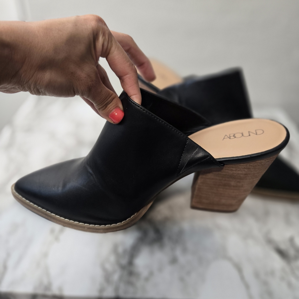 Nordstrom Black Leather Mules with Wooden Heel